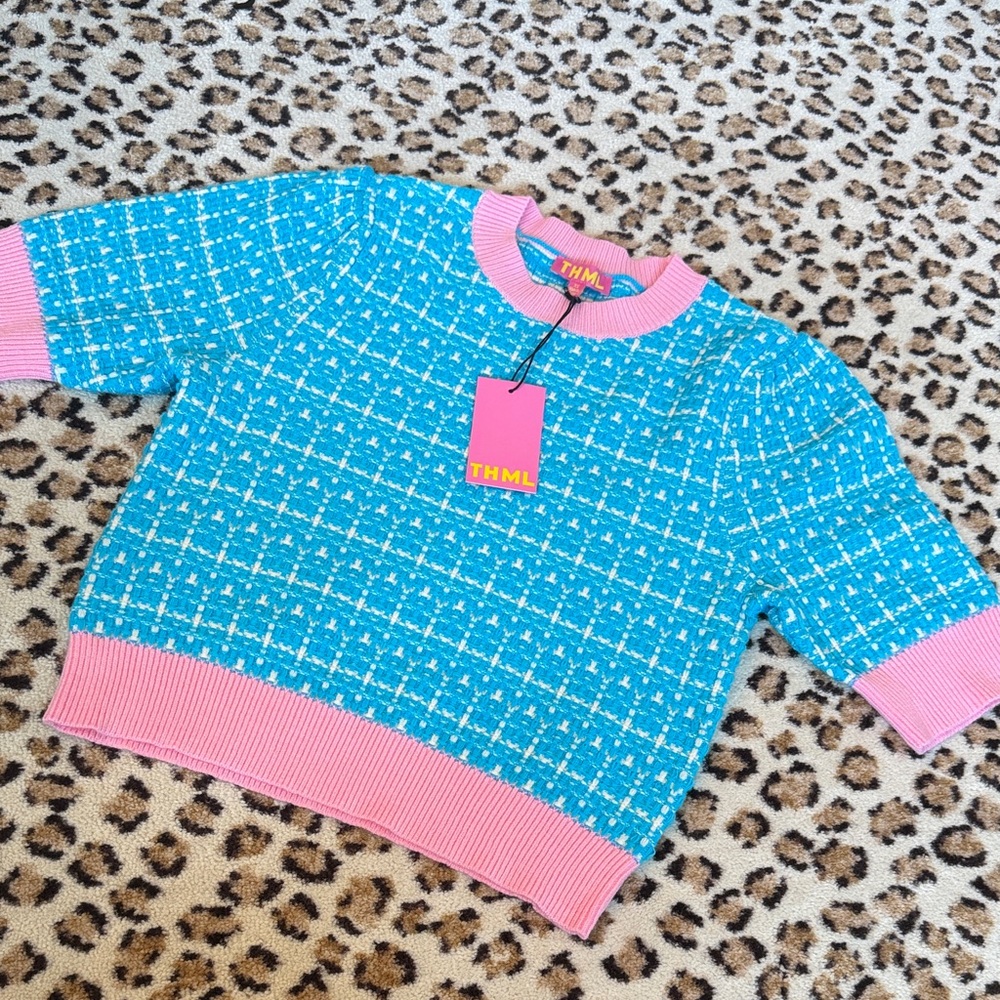 THML Turquoise and Pink Patterned Sweater